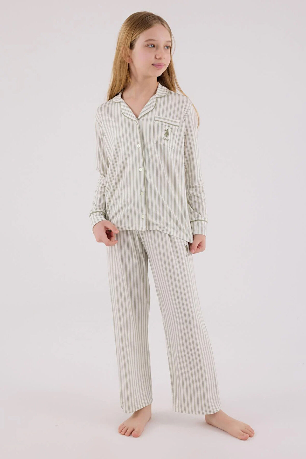 U.S. Polo Assn Kız Çocuk Gömlek Pijama Çay Yeşili