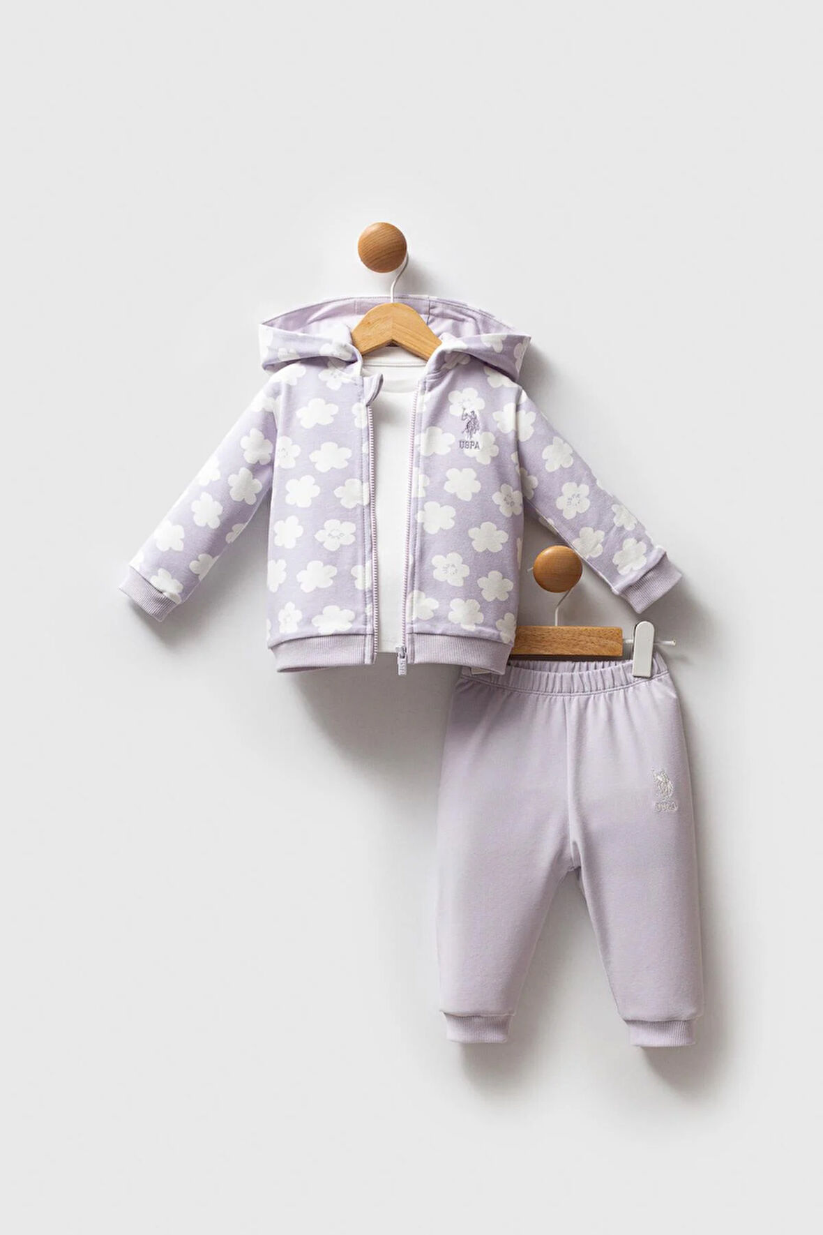 U.S. Polo Assn Kız Bebek 3'lü Takım Lila