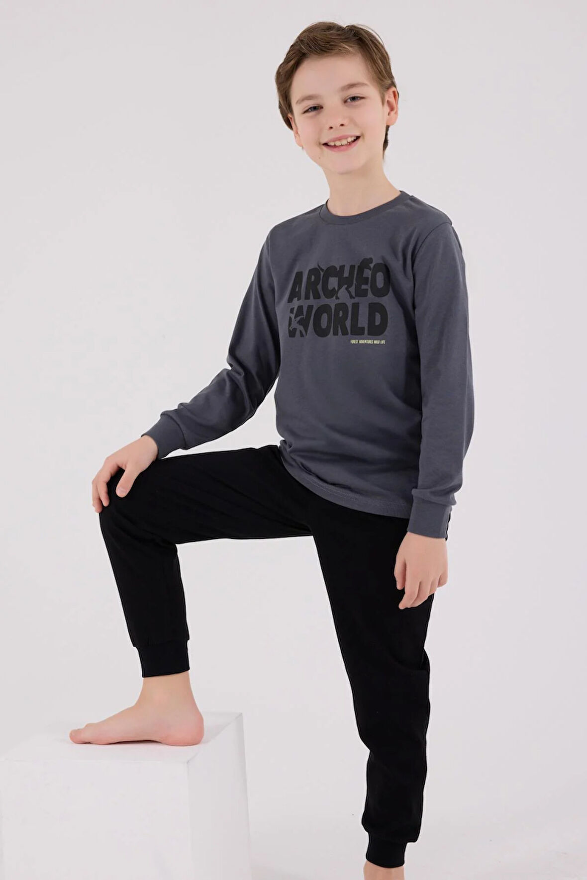 RolyPoly Erkek Çocuk Uzun Kol Pijama Takım Gri