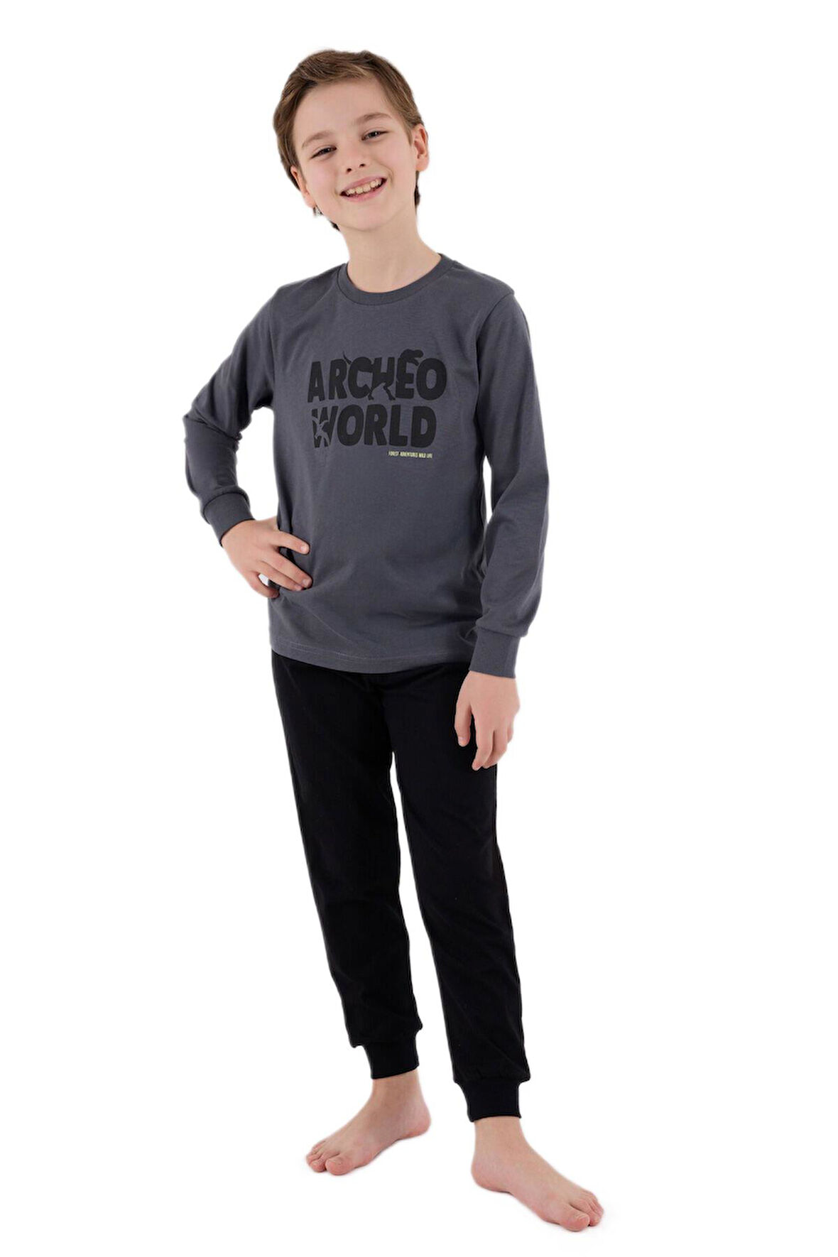 RolyPoly Erkek Çocuk Gri Uzun Kollu Pijama Takımı 3684-G 