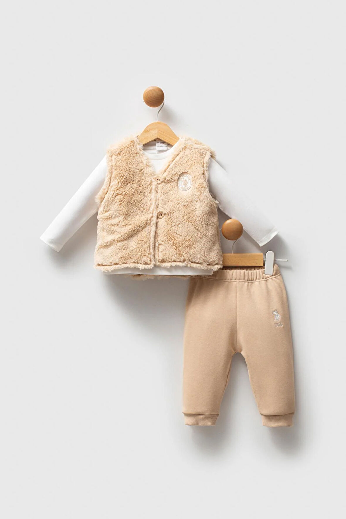 U.S. Polo Assn Kız Bebek 3'lü Takım Bej