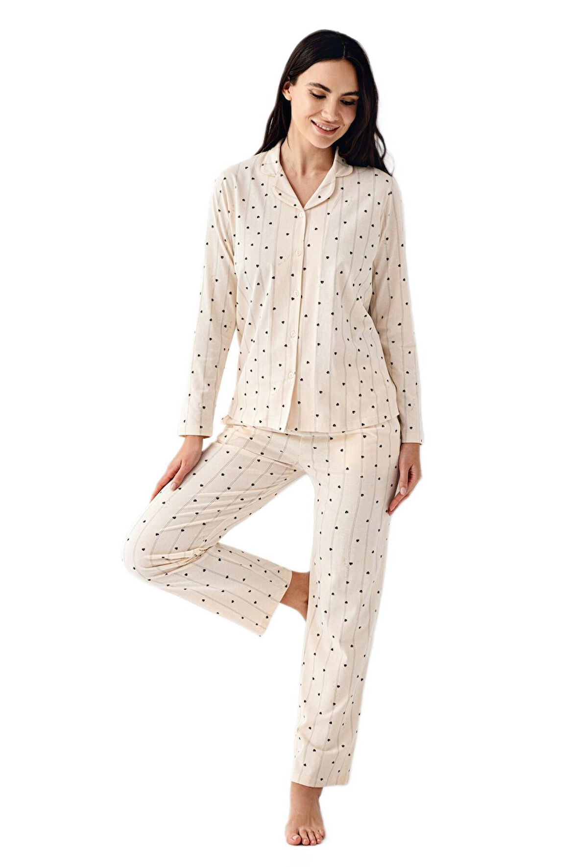 Arnetta Kadın Krem Uzun Kollu Pijama Takımı 3435 