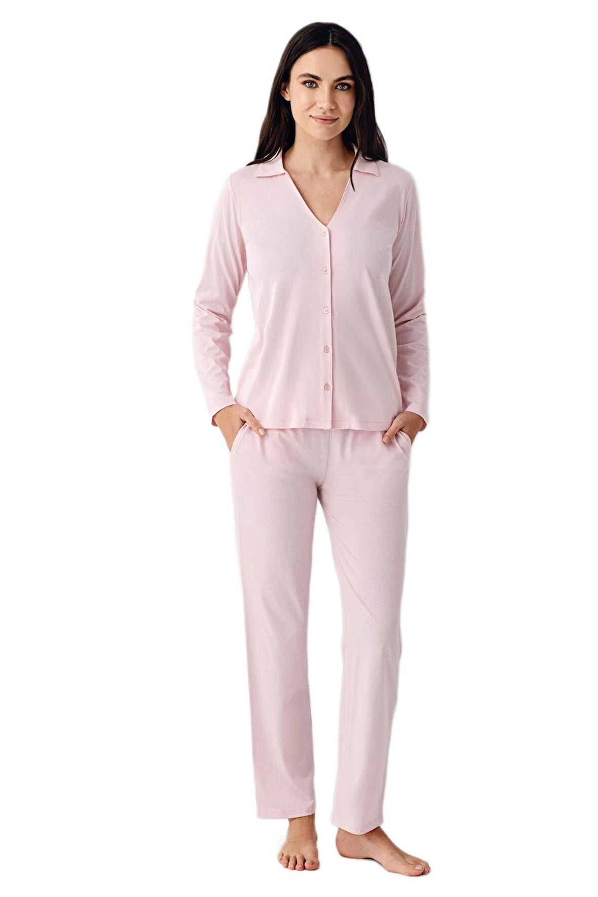 Pierre Cardin Kadın Somon Uzun Kollu Pijama Takımı 9115 