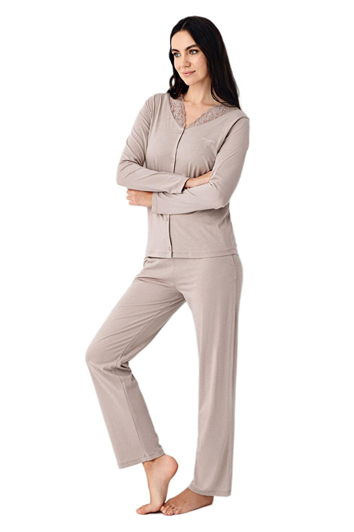 Pierre Cardin Kadın Vizon Uzun Kollu Pijama Takımı 9116 