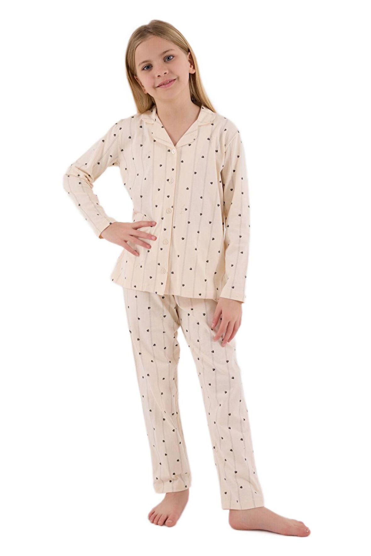Arnetta Kız Çocuk Krem Uzun Kollu Pijama Takımı 3435-G 