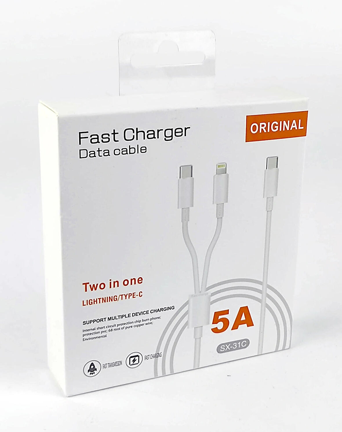 İkisi Bir Arada Çoklu Şarj ve Data Veri Aktarma Kablosu iphone ve Android ile Uyumlu Lightning Type-C 5A 