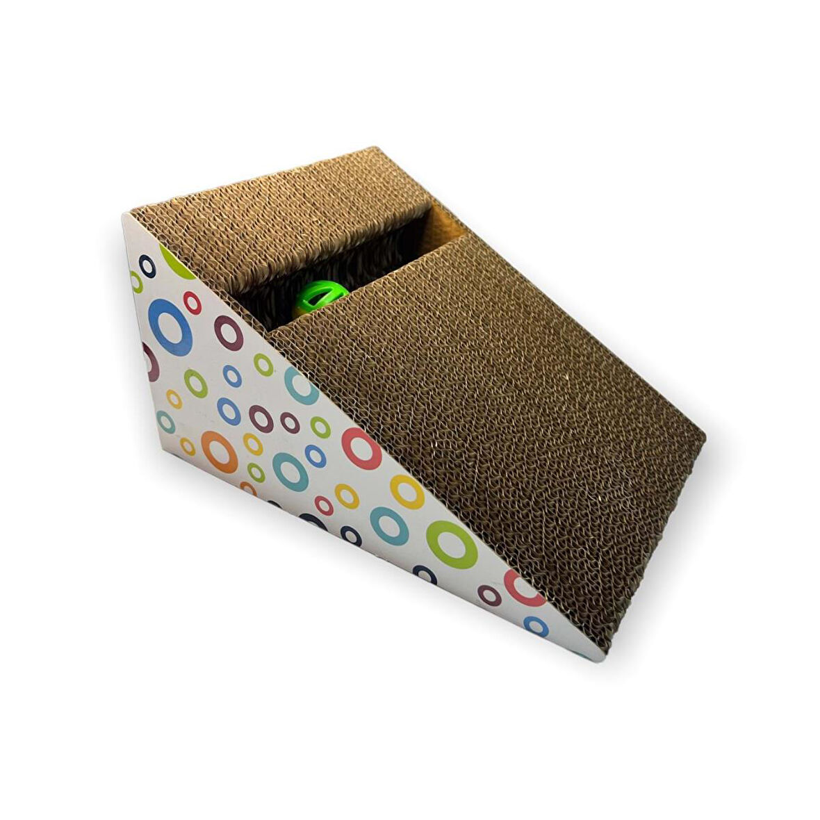 Fancy Paws Dik Eğimli Oyuncaklı Karton Kedi Tırmalama 27,5x14,5x21cm