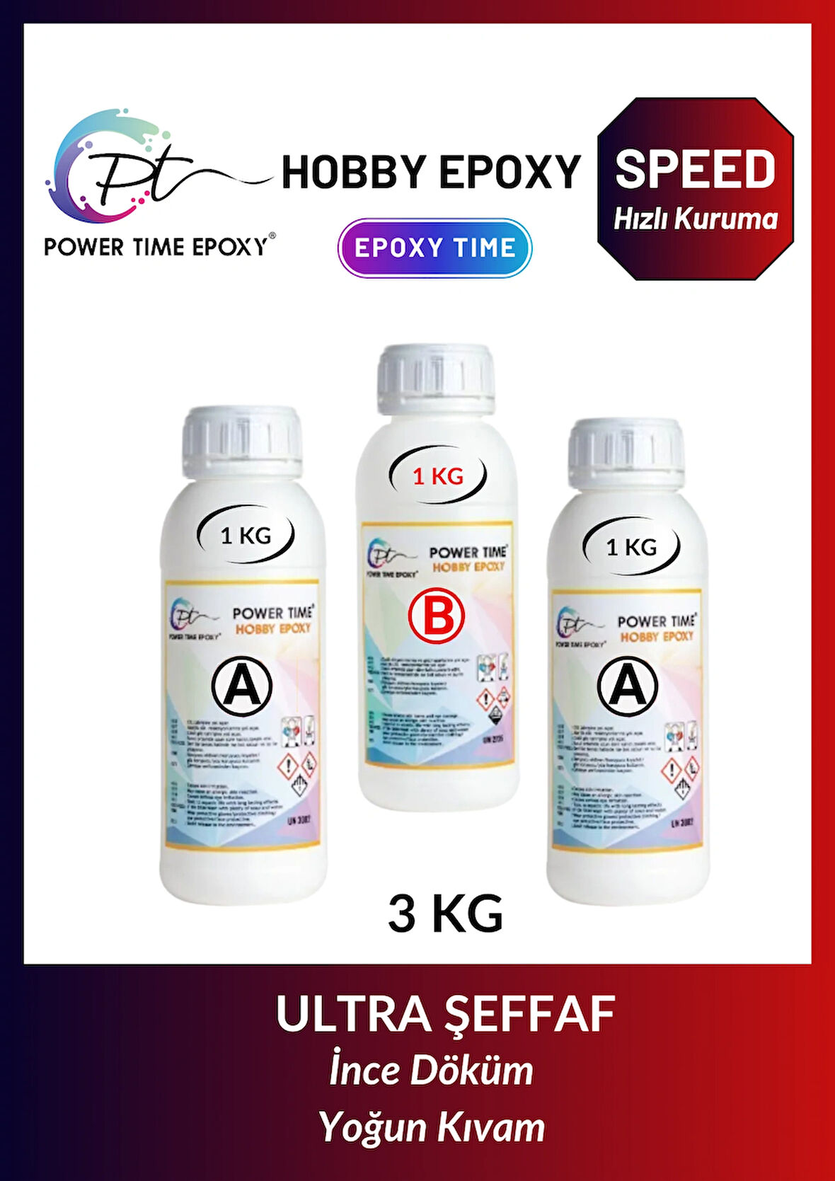 3 Kg Hobi Epoksi Speed/ Hızlı Kuruma/ Ultra Şeffaf Ve Parlak Epoksi Reçine Ince Döküm Yoğun