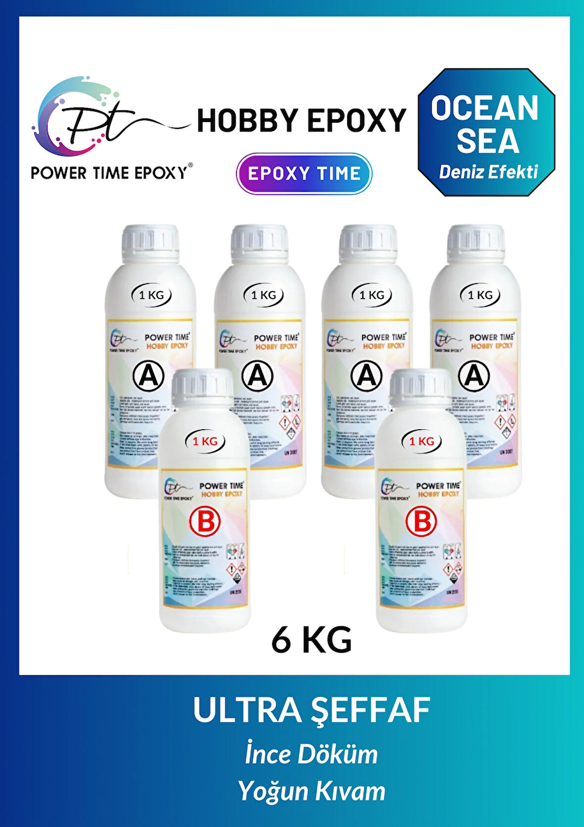 6 kg Hobi Epoksi / Ocean Sea Deniz Efekti Ultra Şeffaf Epoksi Reçine Ince Döküm Yoğun Kıvam