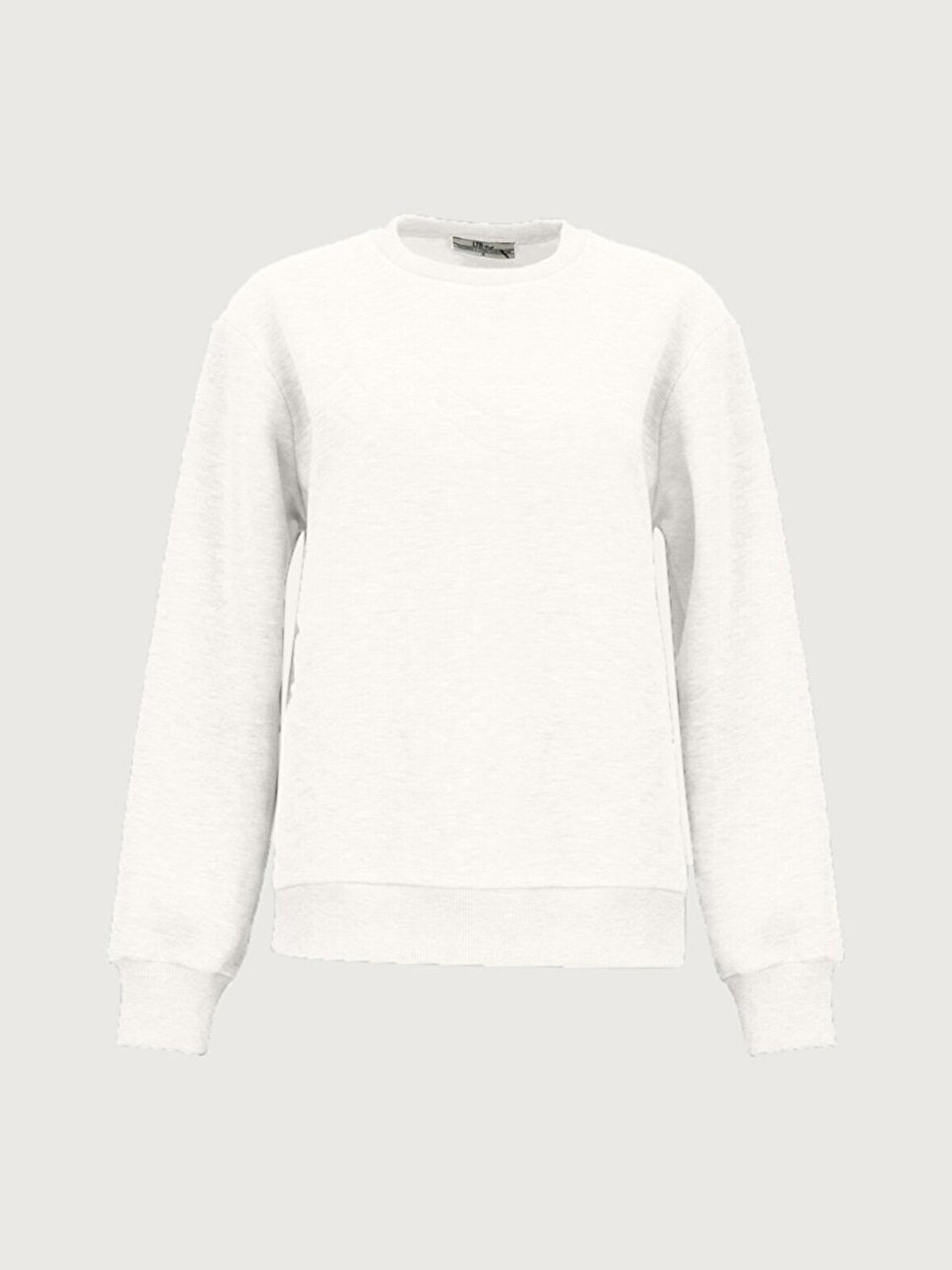 Sıgn Baskılı Sıfır Yaka Uzun Kollu Basıc Beyaz Sweatshırt