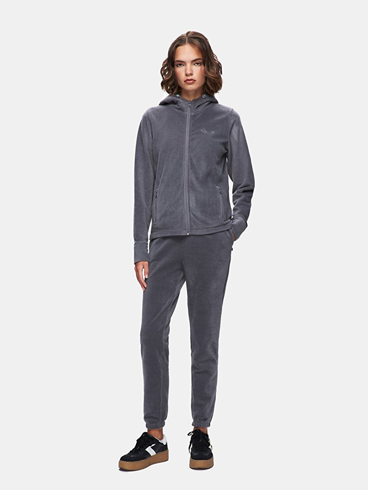 Düz Kapüşonlu Fermuarlı Regular Fit Gri Sweatshırt