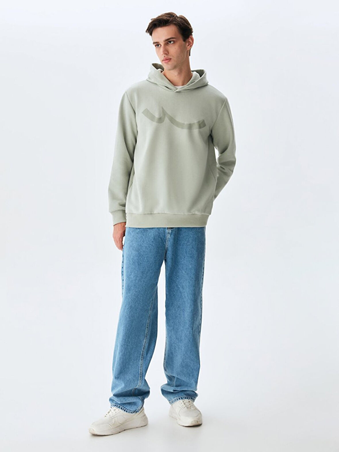 Sıgnlı Kapüşonlu Fermuarsız Regular Fit Yeşil Sweatshırt