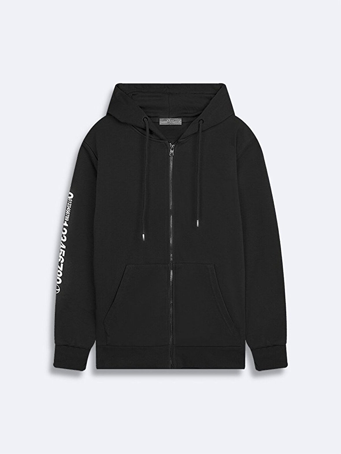 Kolu Baskılı Kapüşonlu Fermuarlı Siyah Sweatshırt