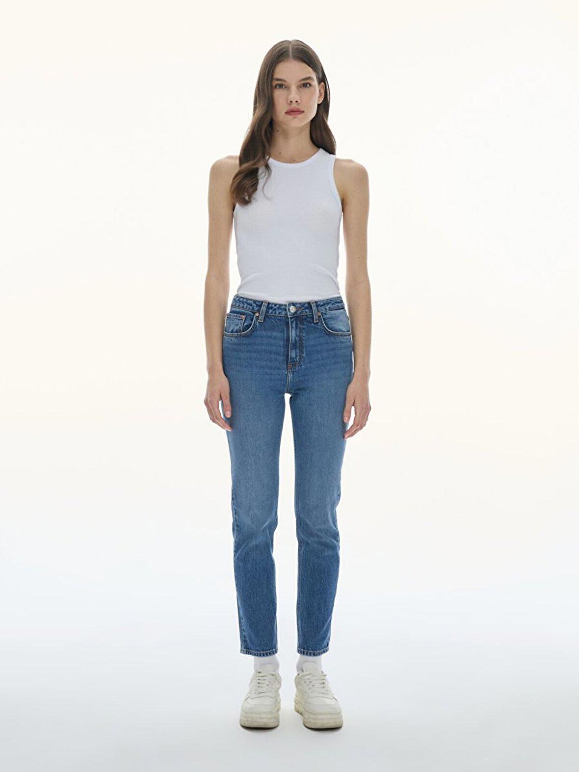 Ronna X Yüksek Bel Dar Paça Slim Jean Pantolon