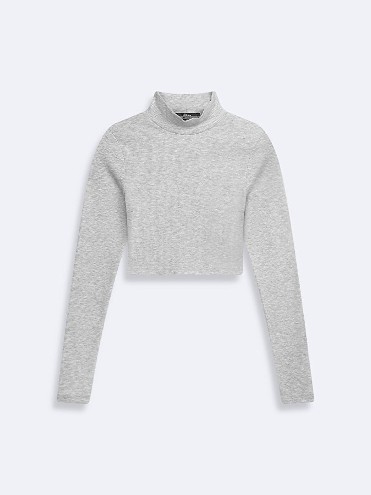 Ince Fitilli Dik Yaka Crop Gri Sweatshırt