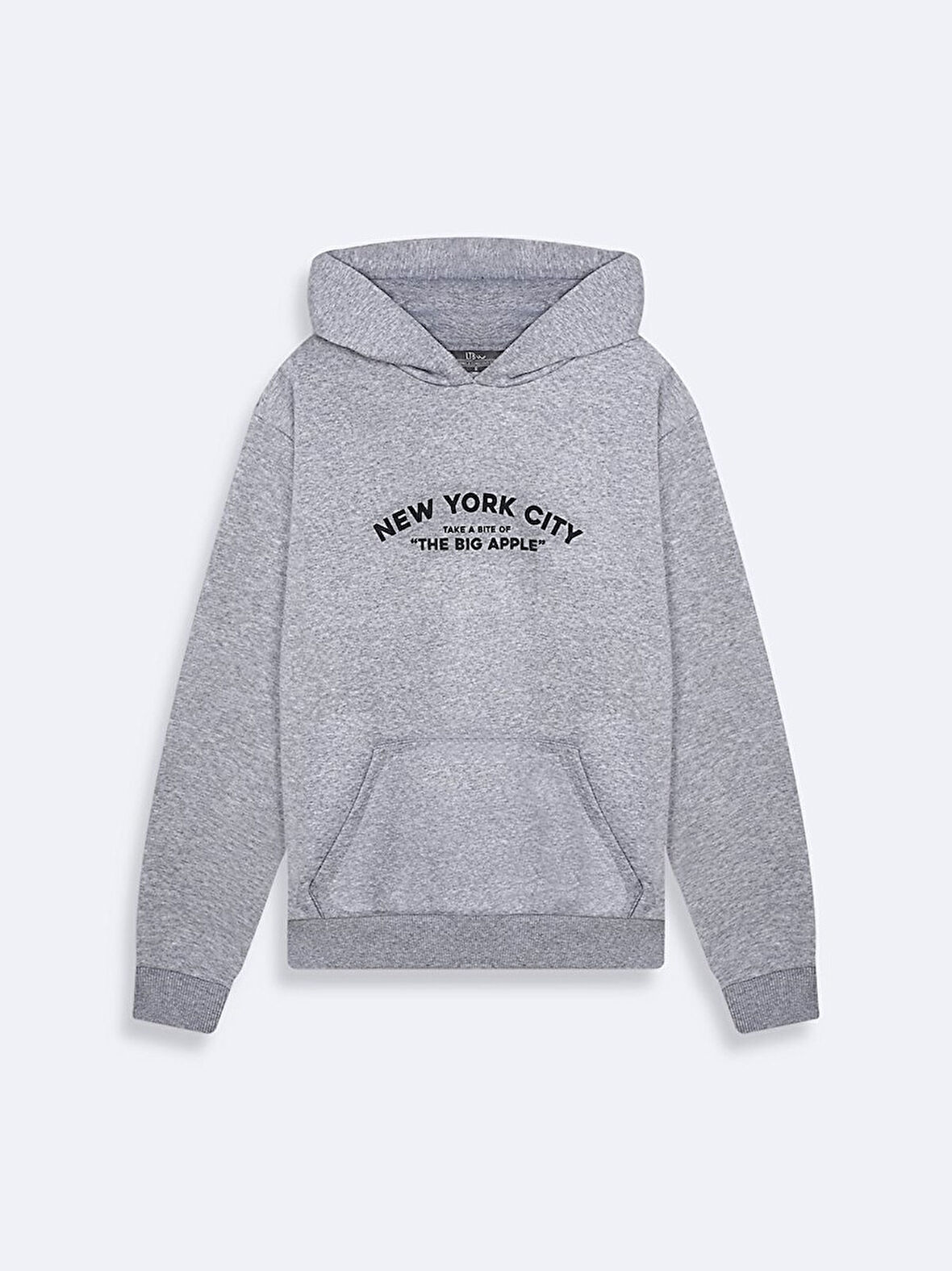 Sırtı Baskılı Kapüşonlu Fermuarsız Regular Fit Gri Sweatshırt