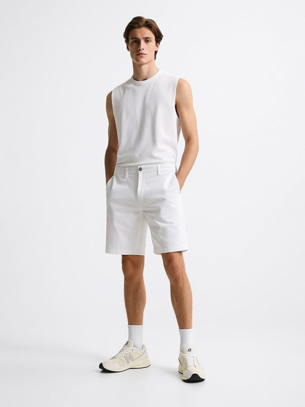 Basıc Midi Regular Gabardin Beyaz Şort