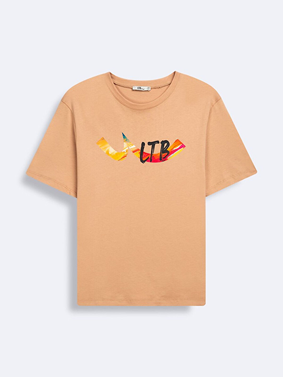 Kısa Kollu Sıfır Yaka Sıgn Baskılı Bej T-shırt