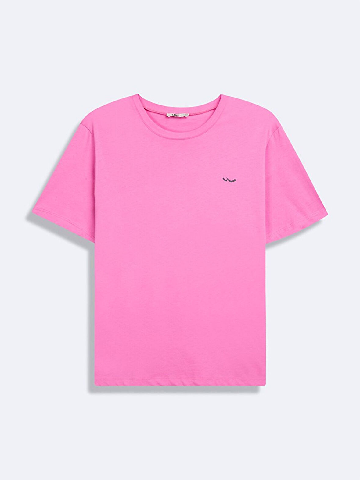 Kısa Kollu Sıfır Yaka Desenli Basıc Pembe T-shırt