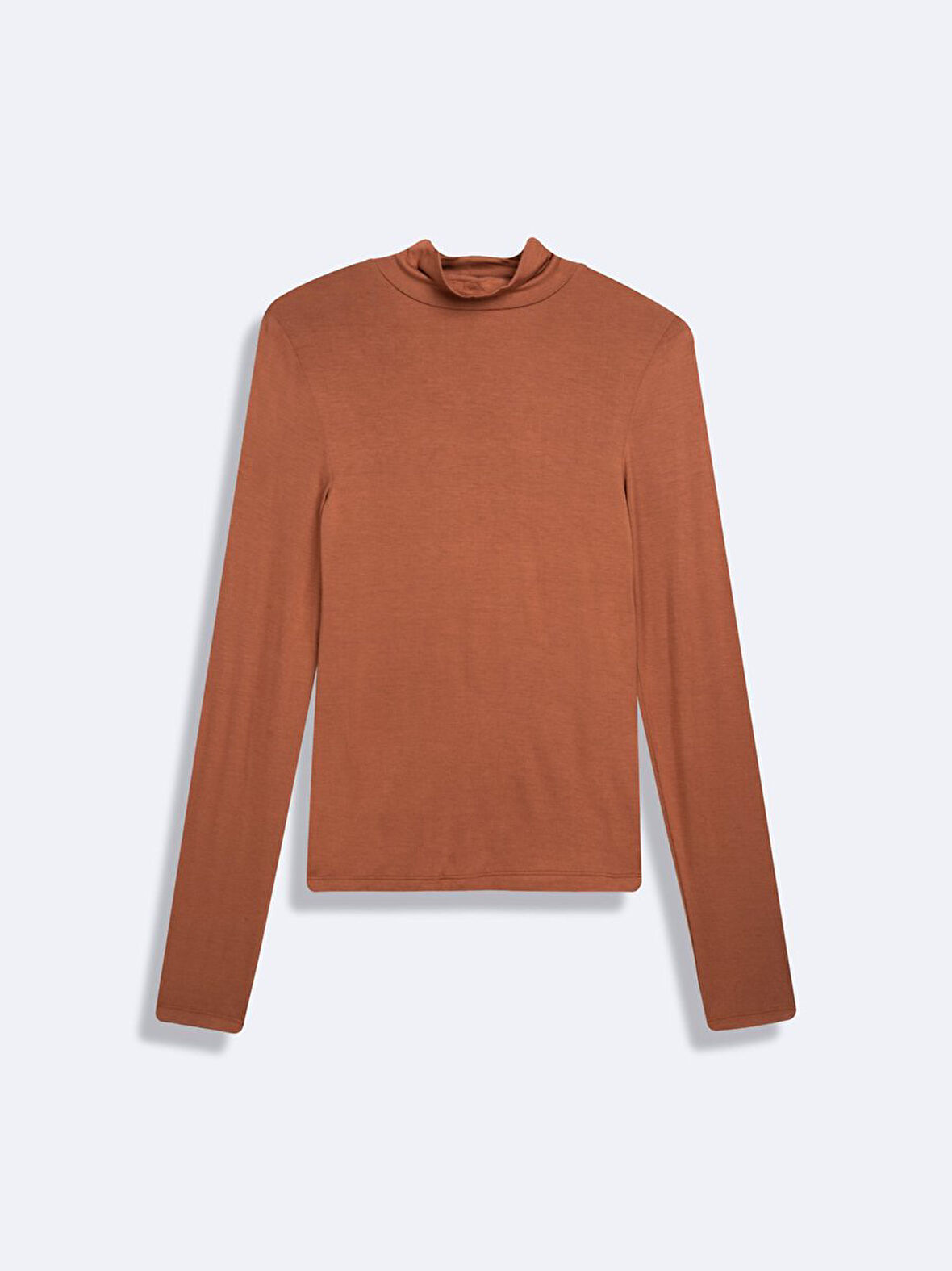 Uzun Kollu Balıkçı Yaka Basic Kahve Rengi Sweatshırt