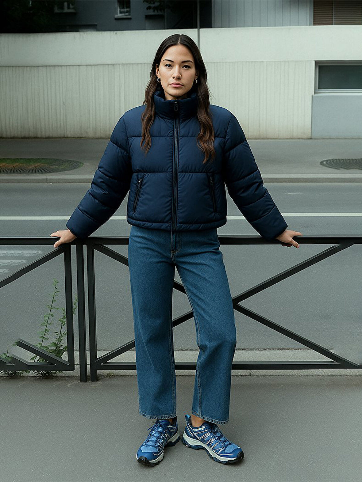 Şişme Önü Fermuarlı Kısa Lacivert Mont