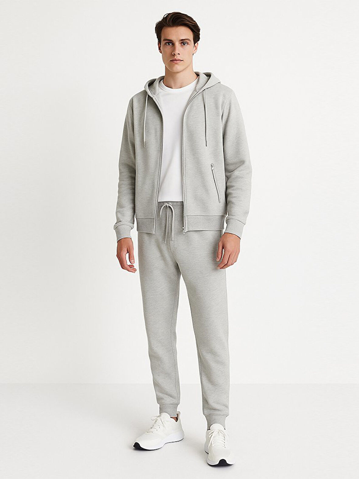 Uzun Kollu Kapüşonlu Basic Gri Sweatshırt