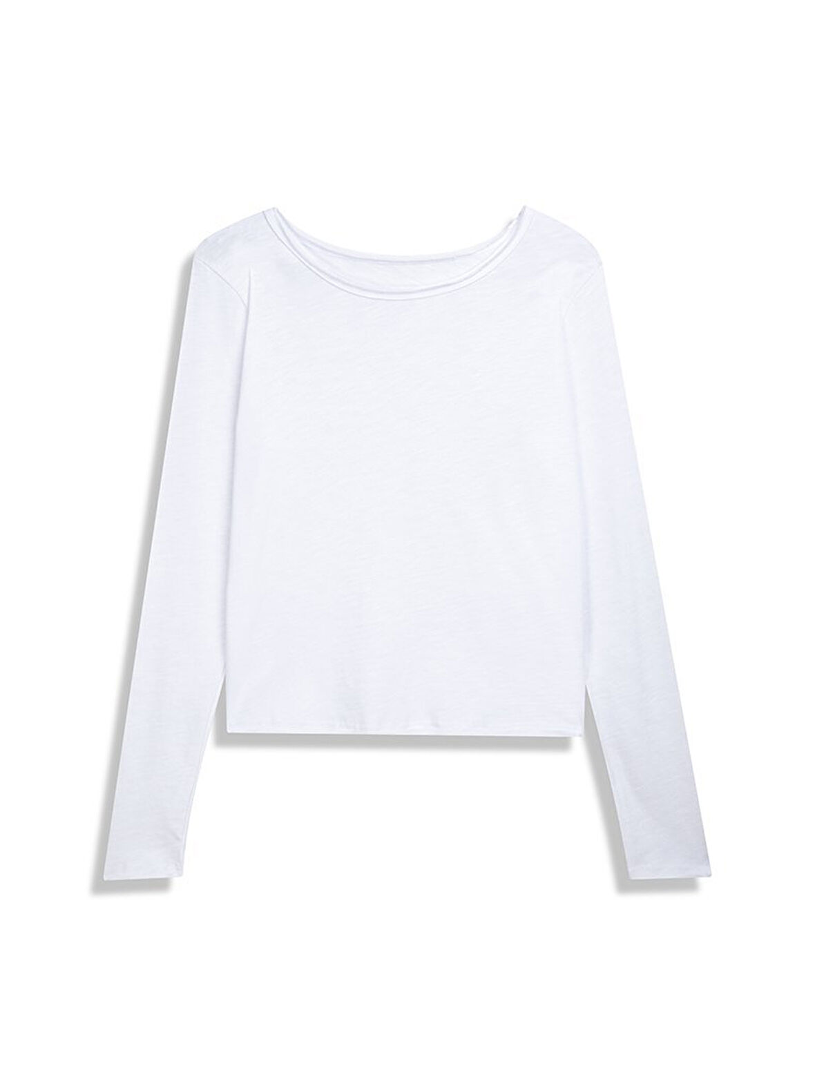 Uzun Kollu Sıfır Yaka Basic Beyaz Sweatshırt