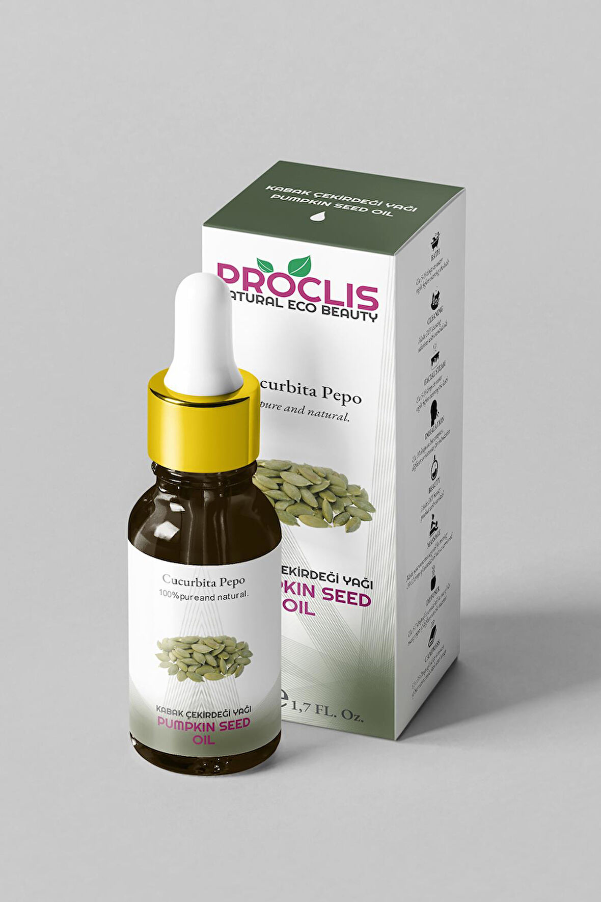 PROCLİS Soğuk Sıkım %100 Doğal Kabak Çekirdeği Yağı, Pumpkin Seed Oil, 50 ml