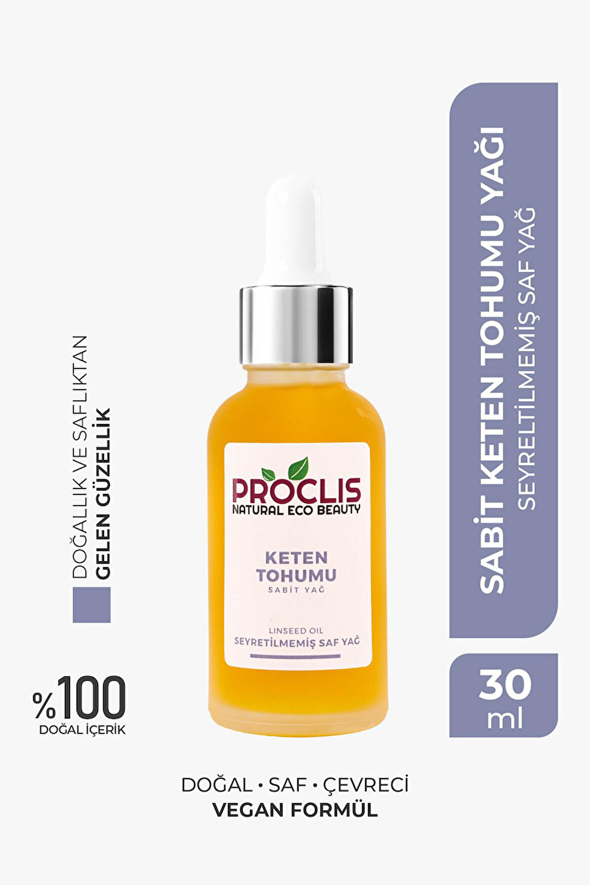 PROCLİS Keten Tohumu %100 Saf Sabit Yağ, Linseed Oil, Linum Usitatissimum 30ml