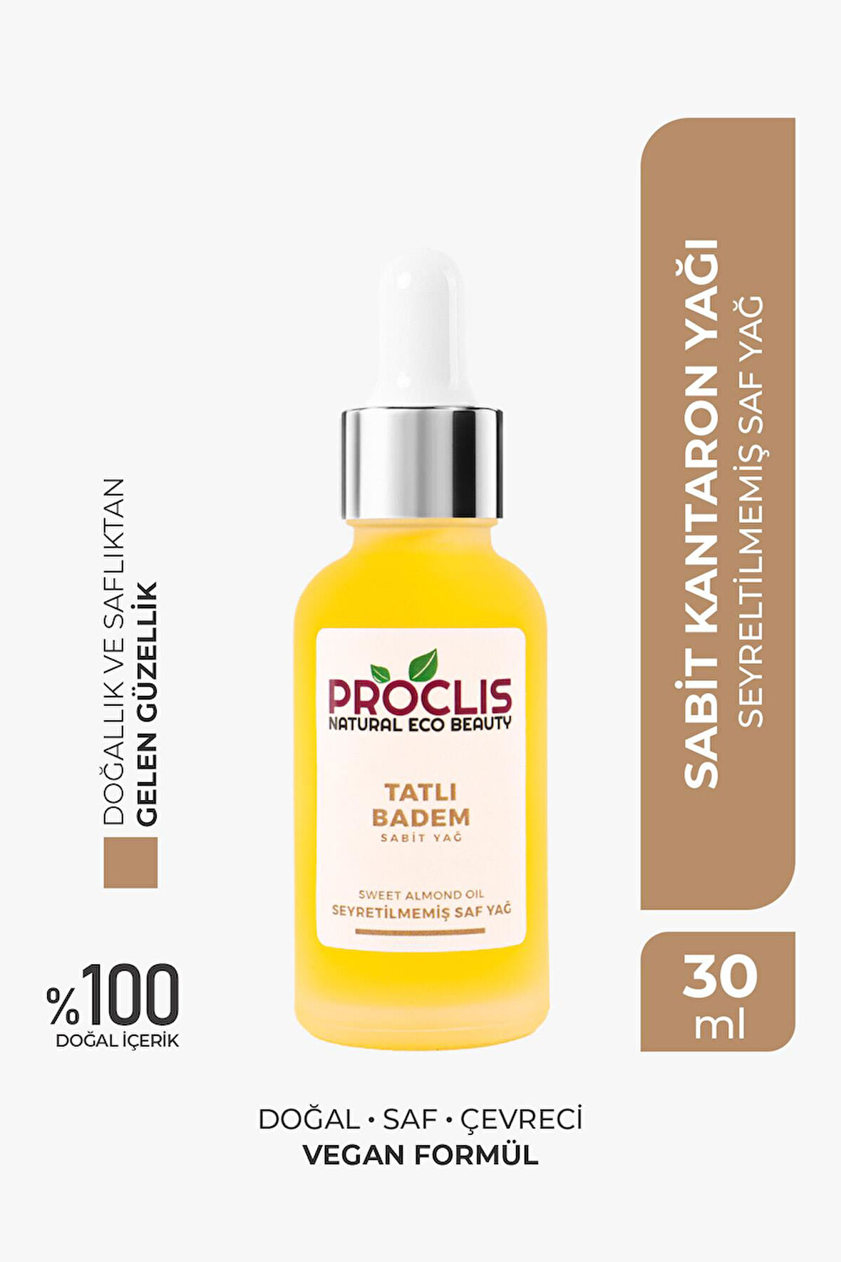 PROCLİS Tatlı Badem Yağı,  Sabit Badem Yağ, Sweet Almond Oil, Prunus Amygdalus Dulcis 30ml