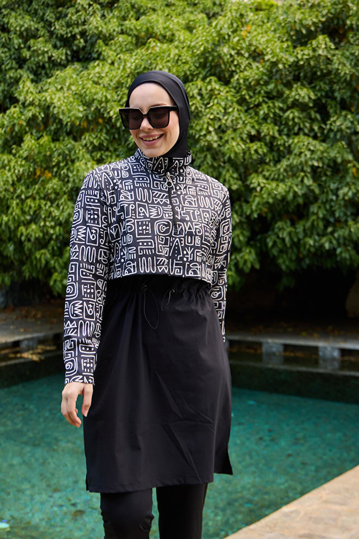 Tesettür Mayo Kapaklı Siyah Afrikan Desen