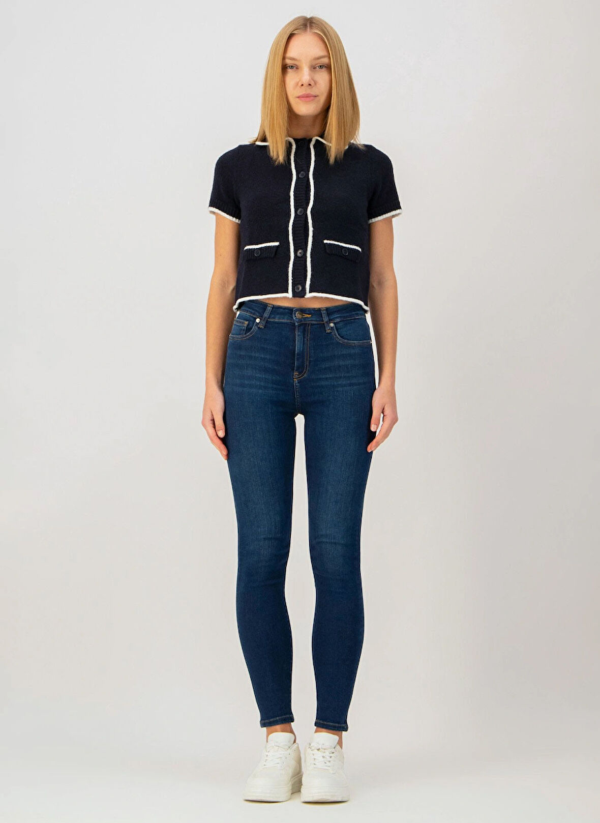 Denim Trip Yüksek Bel Dar Paça Skinny Fit Koyu İndigo Kadın Denim Pantolon DT10890