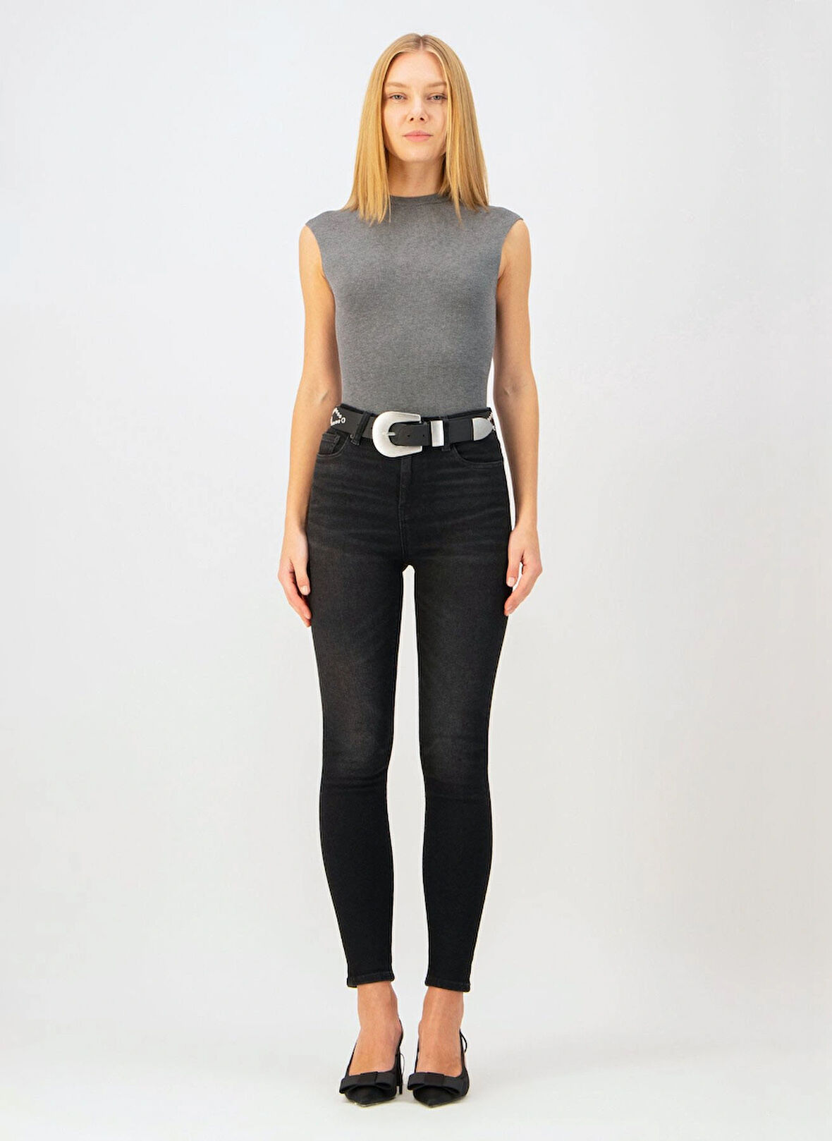 Denim Trip Yüksek Bel Dar Paça Skinny Fit Koyu İndigo Kadın Denim Pantolon DT10898