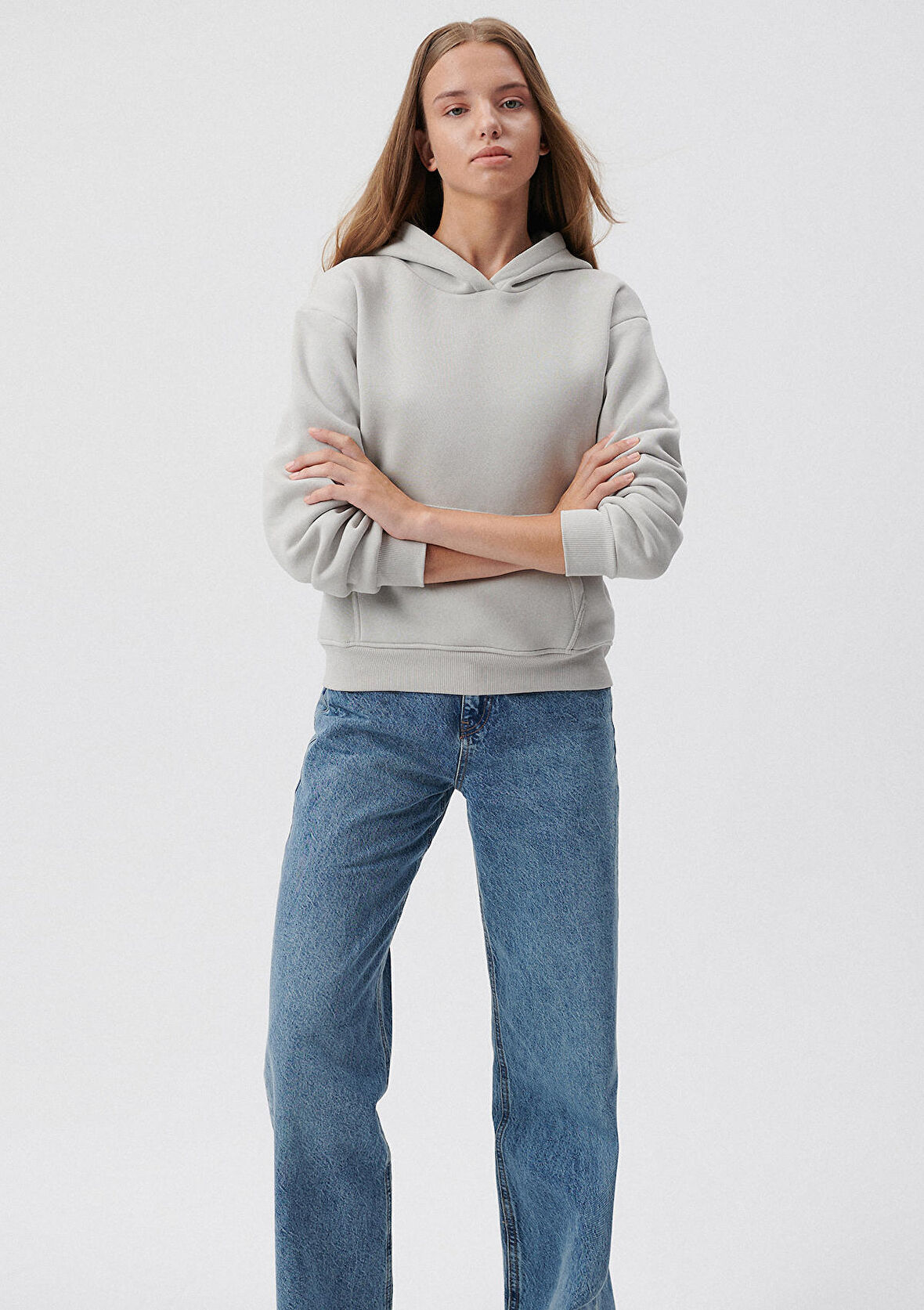 Mavi Kapüşonlu Gri Basic Sweatshirt 167299-70074