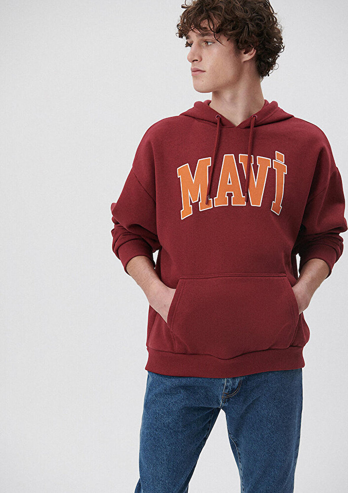 Mavi Logo Baskılı Bordo Kapüşonlu Sweatshirt 067149-85493