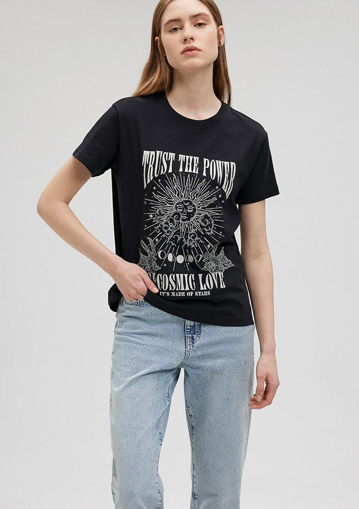 Mavi Baskılı Gri Tişört 1612219-70087