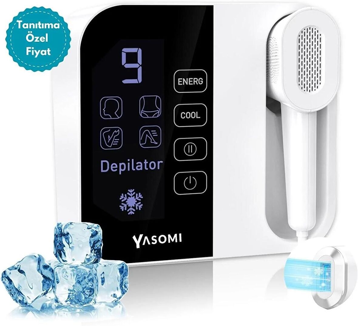 Yasomi Depilatör Optimal Teknoloji Sınırsız Atım Safir Buz Soğutma Sistem 9 Kademeli Epilasyon Cihazı