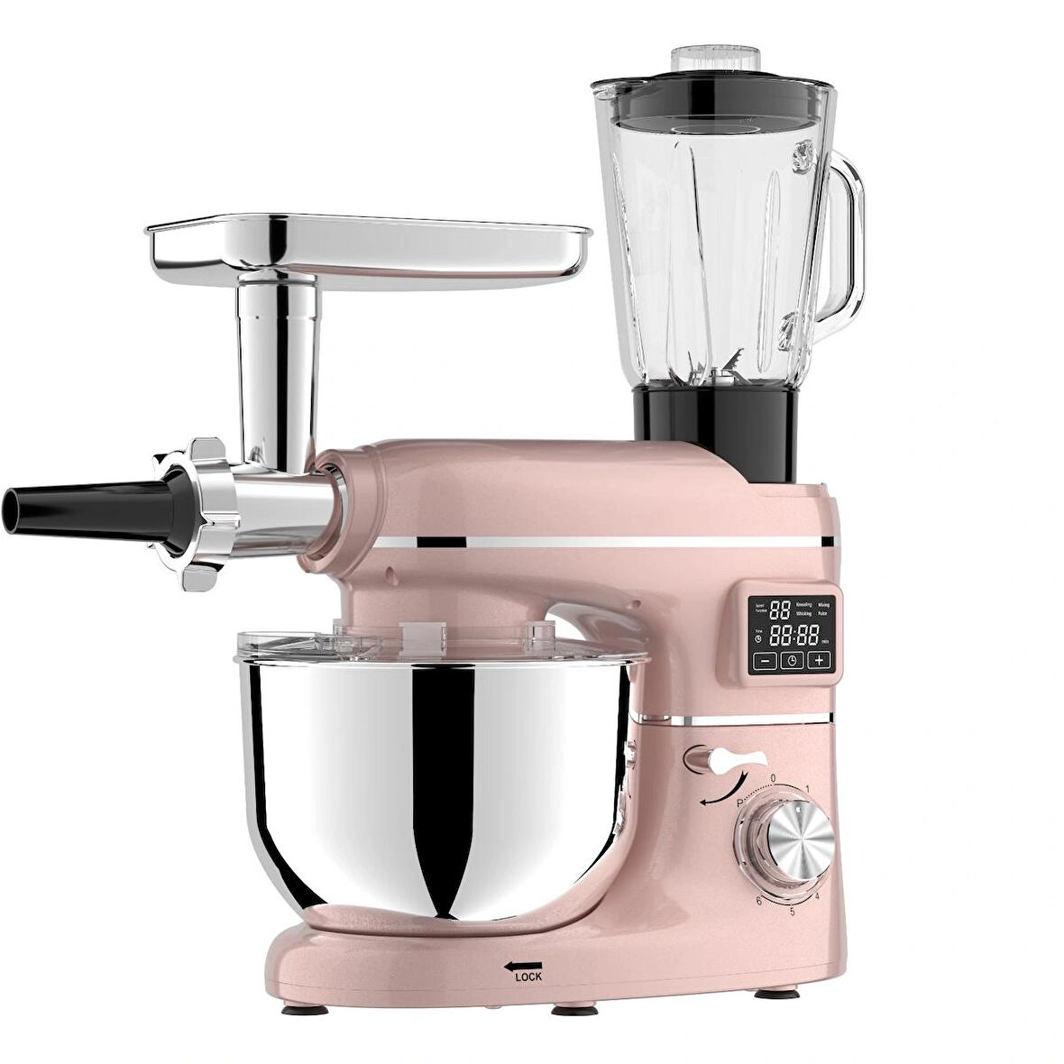 Yasomi Sm 1504bml Pembe Led Ekranlı Kıyma Çekme Aparatlı Blender Stand Mikser Mutfak Şefi 1500w