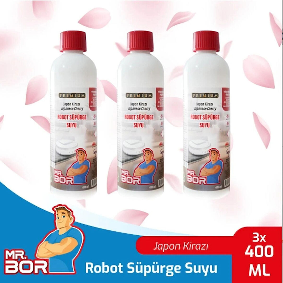 MR.BOR Akıllı Robot Süpürge Suyu 400 Ml. Japon Kirazı X 3 Adet