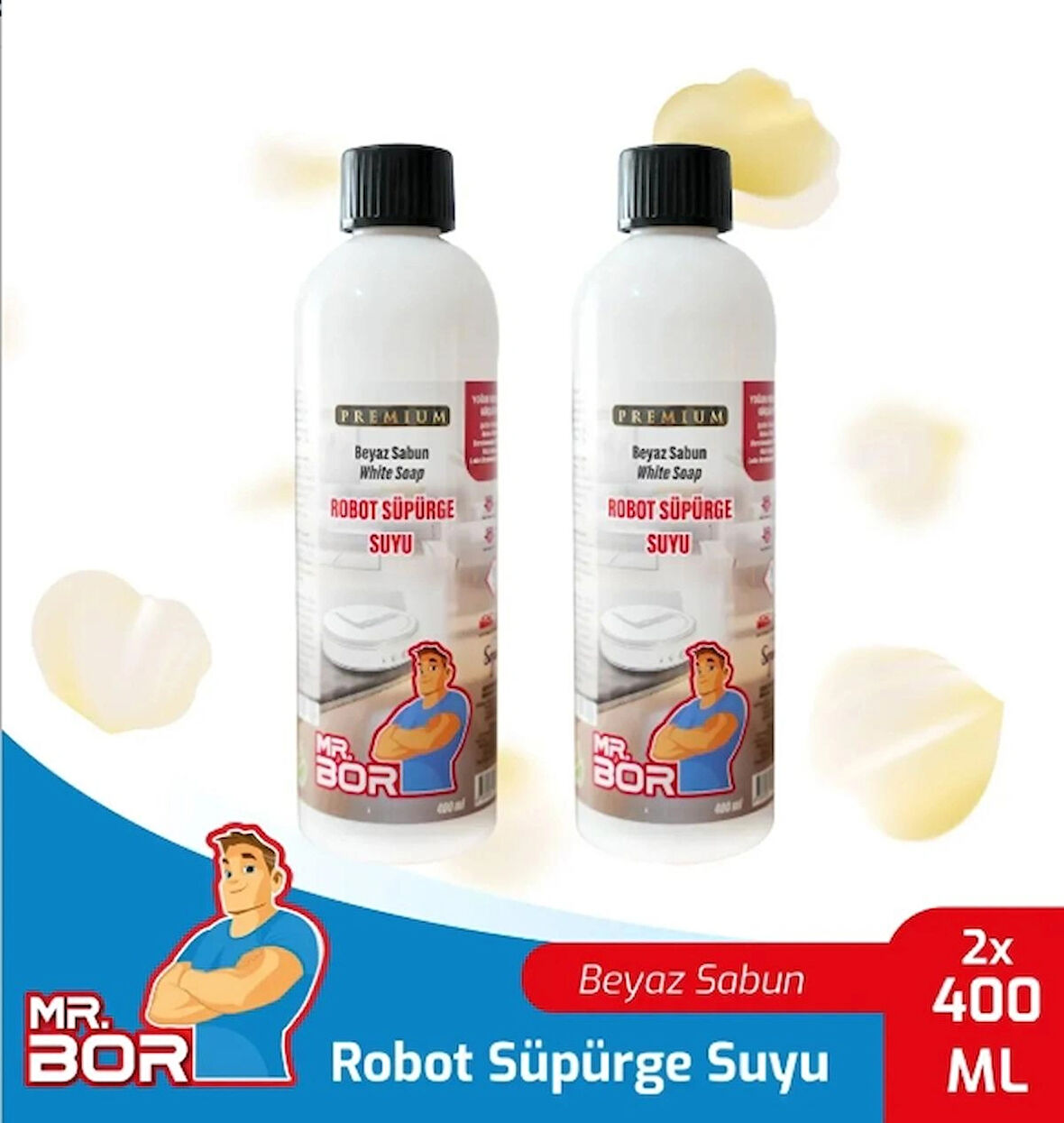 MR.BOR Akıllı Robot Süpürge Suyu 400 Ml. White Soap Beyaz Sabun X 2 Adet