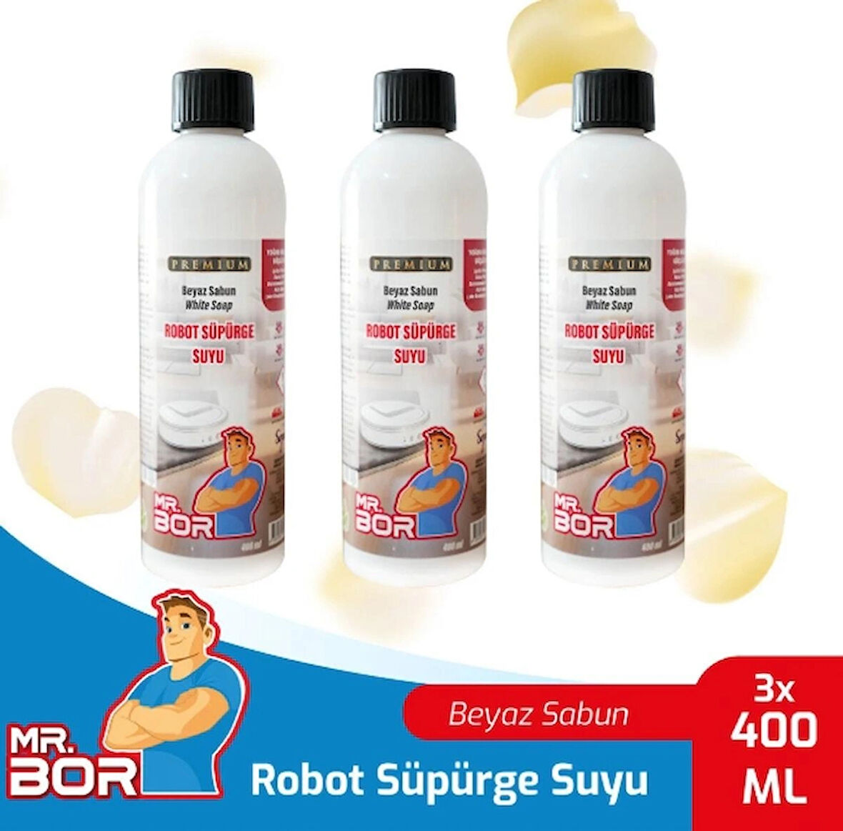 MR.BOR Akıllı Robot Süpürge Suyu 400 Ml.white Soap Beyaz Sabun X 3 Adet