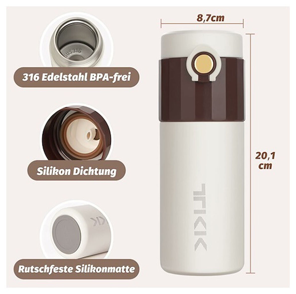 Vagon Life Çerlik Termos 450Ml Krem-Ceviz