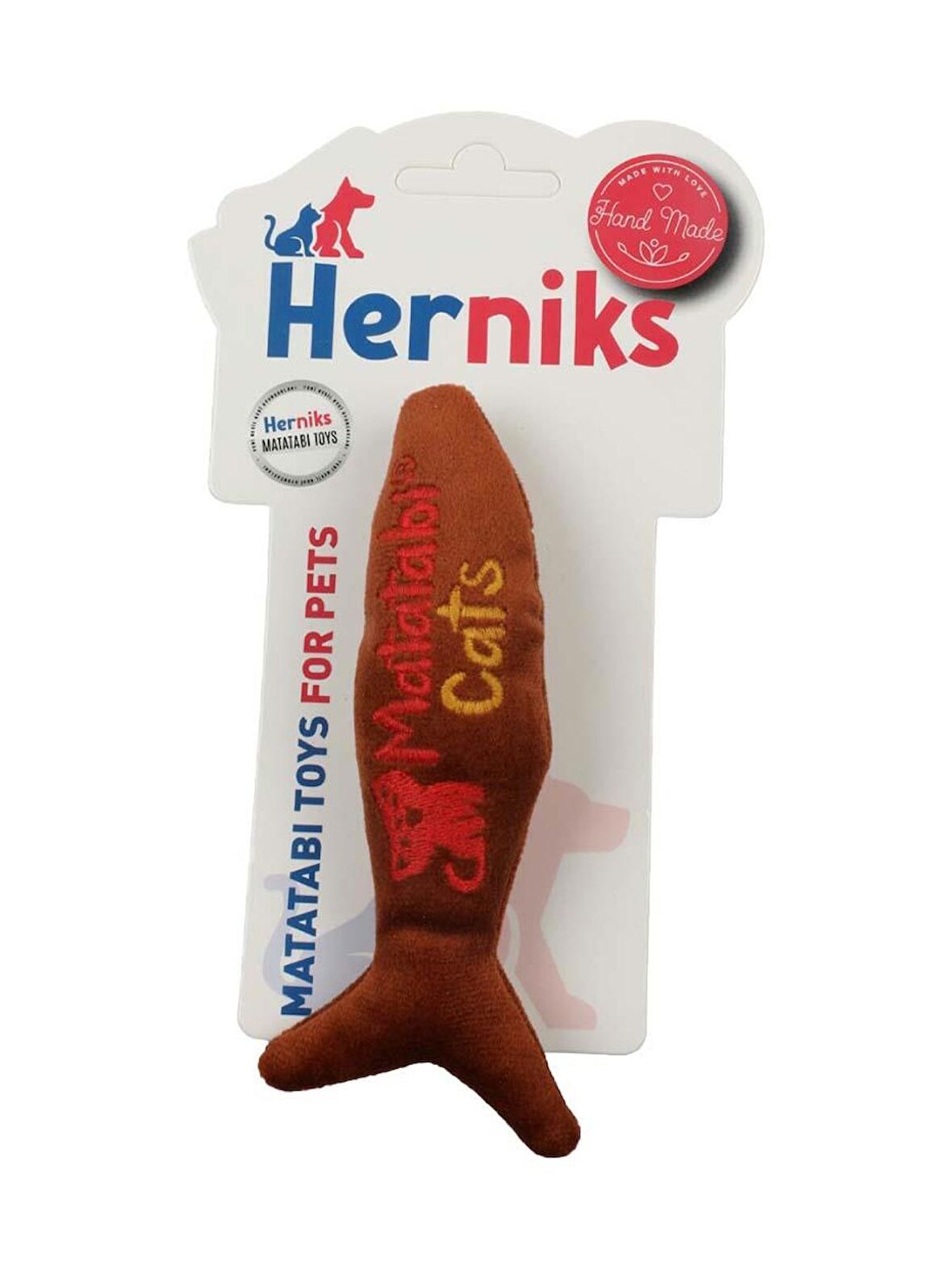 Herniks Matatabili Sesli Peluş Kumaş Kedi Oyuncağı - Fishy 14cm Kahverengi