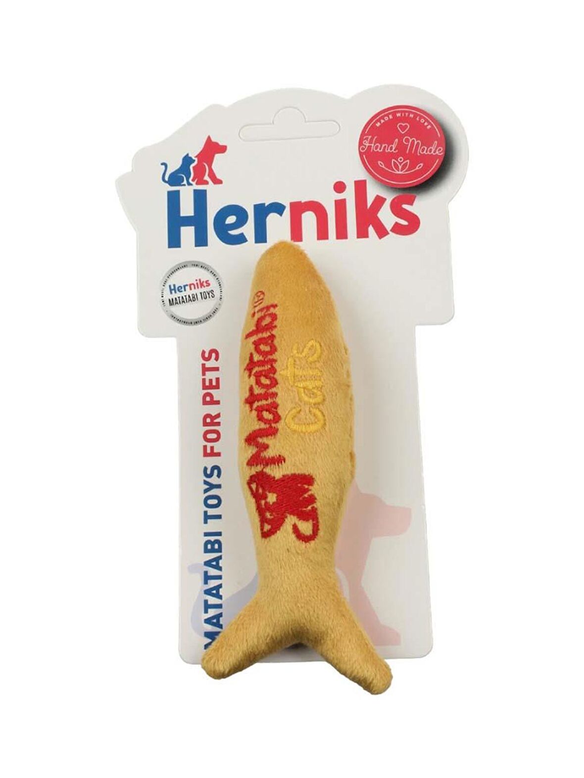 Herniks Matatabili Sesli Peluş Kumaş Kedi Oyuncağı - Fishy 14cm Sarı