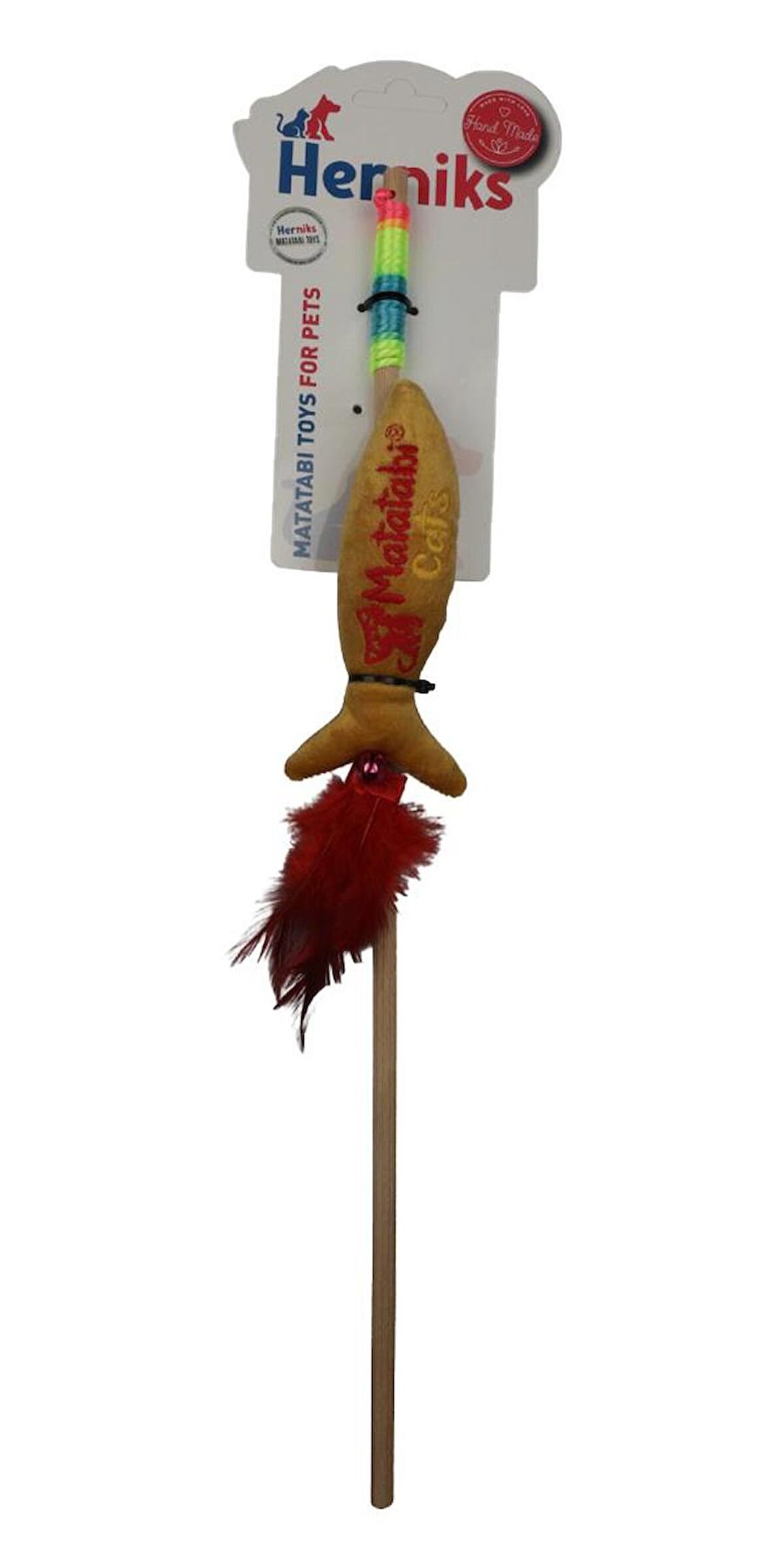 Herniks Matatabili Sesli Tüylü Ahşap Saplı Kedi Oltası Jr. Fish 50cm - Sarı