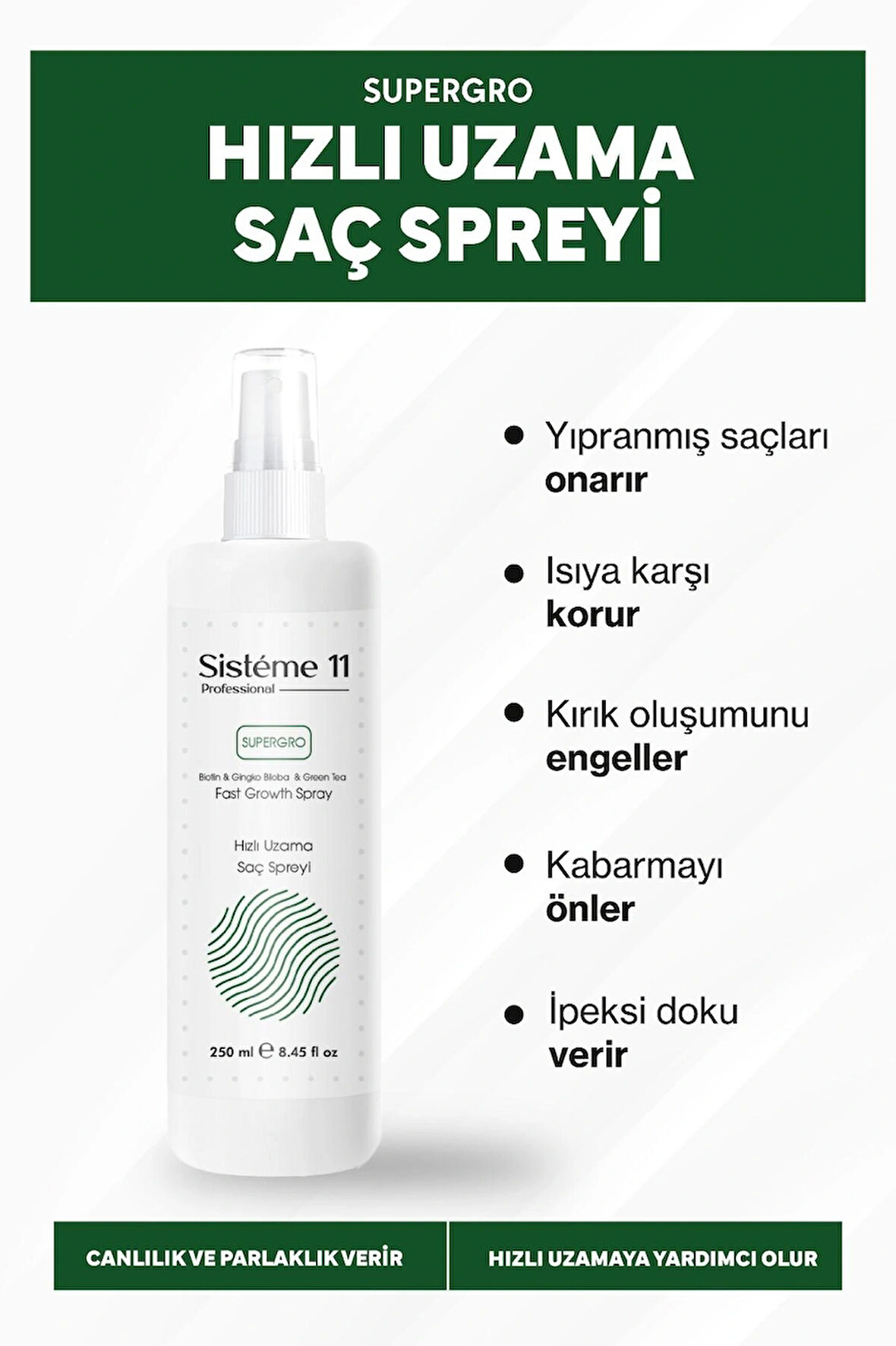 Sisteme 11 At Kuyruğu Saç Spreyi ( Hızlı Uzamaya Yardımcı) 250 ml 