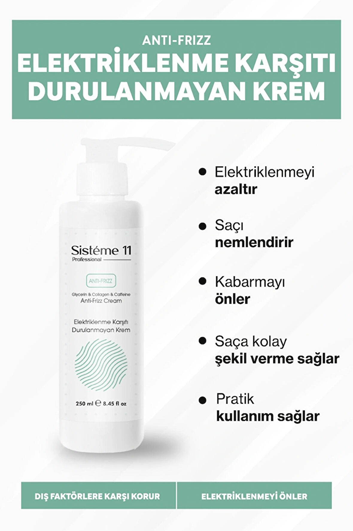 Sisteme 11 Elektriklenme Karşıtı Durulanmayan Krem 250 ml 