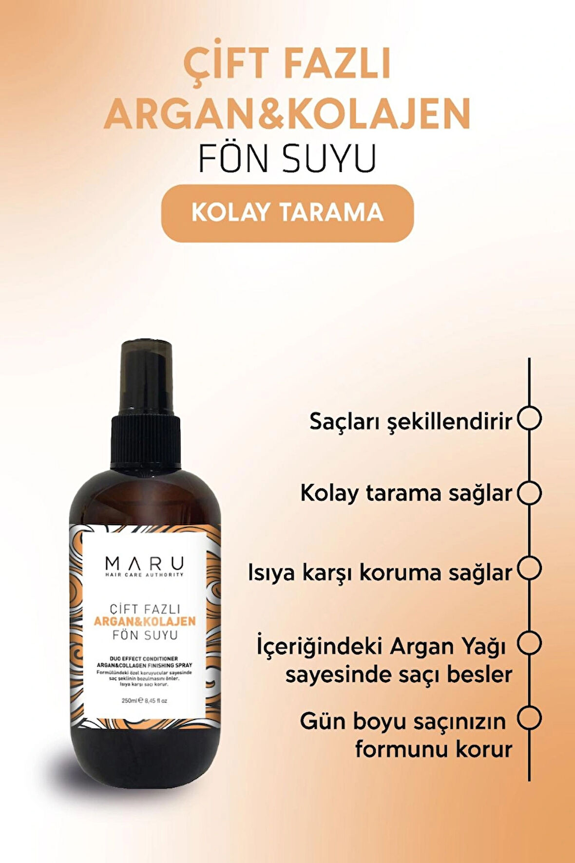 Argan & Collagen Bağ Onarıcı Isı Koruyucu Kolay Tarama Saç Bakım Spreyi 250 ml 8684091009511