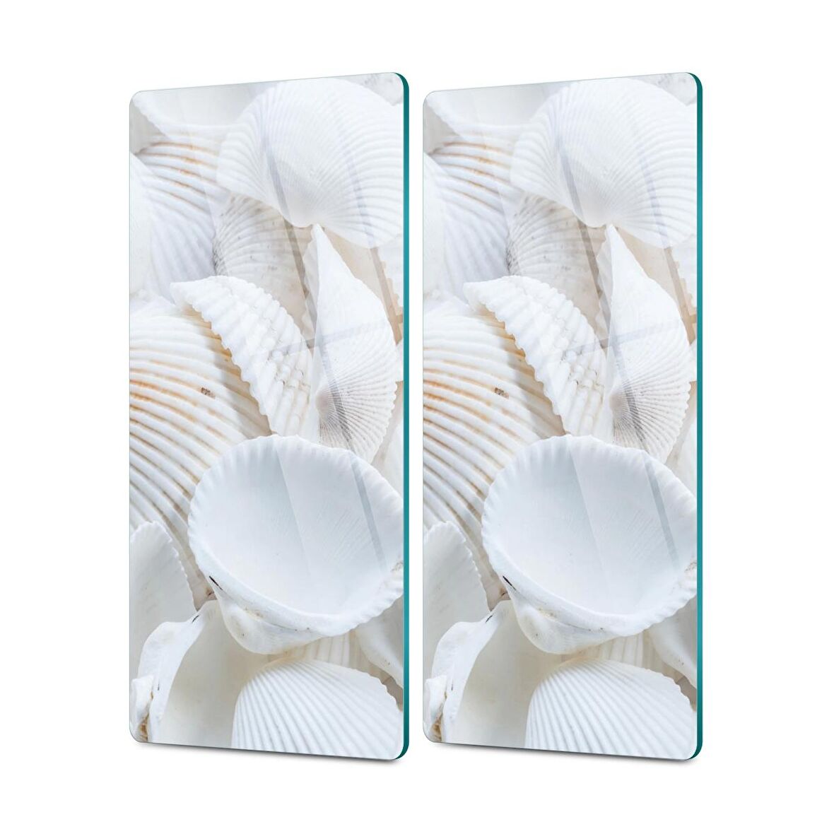 Decovetro Cam Kahve Sofra Sunum Tablası 2'li Set Deniz Kabuğu Desenli 30 x 15 cm