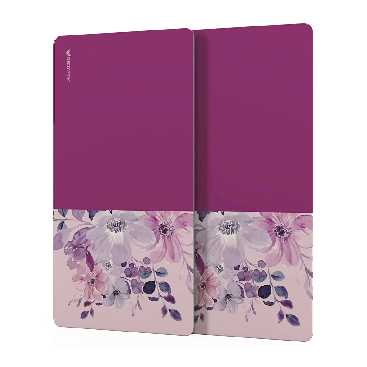 Decovetro Cam Kahve Sofra Sunum Tablası 2'li Set Vintage Mor Çiçekler 30 x 15 cm